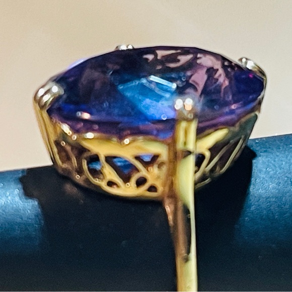 🍇Stunning Vintage Oval Cut 9ct Amethyst 10K Yellow Gold with Filigree Metalwork! - Picture 7 of 14